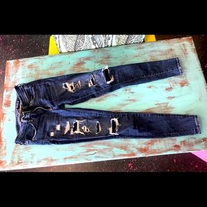 Size 2 AE Patched Distressed Dark Denim Jeans
